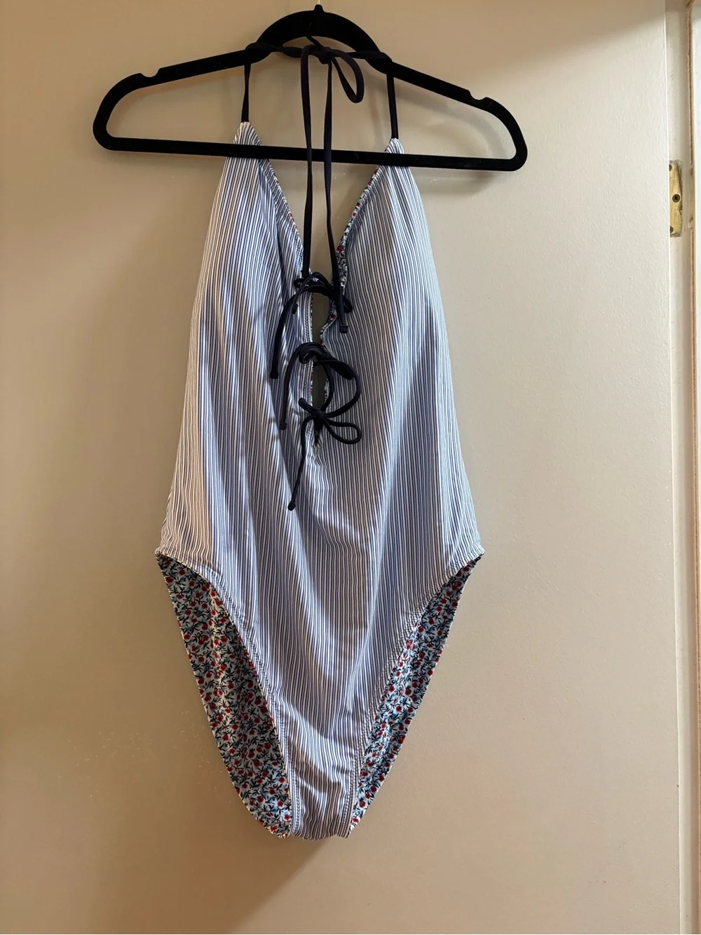 J. Crew Red, Navy & White Floral One-Piece Swimsuit- reversible